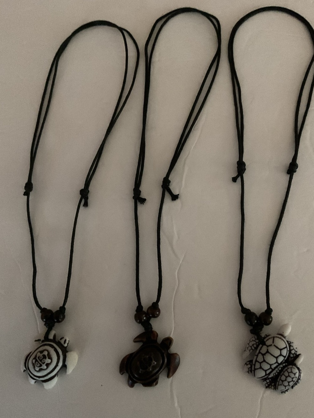 Handcrafted Turtle Pendant Necklace - Black Cord - White & Brown Options